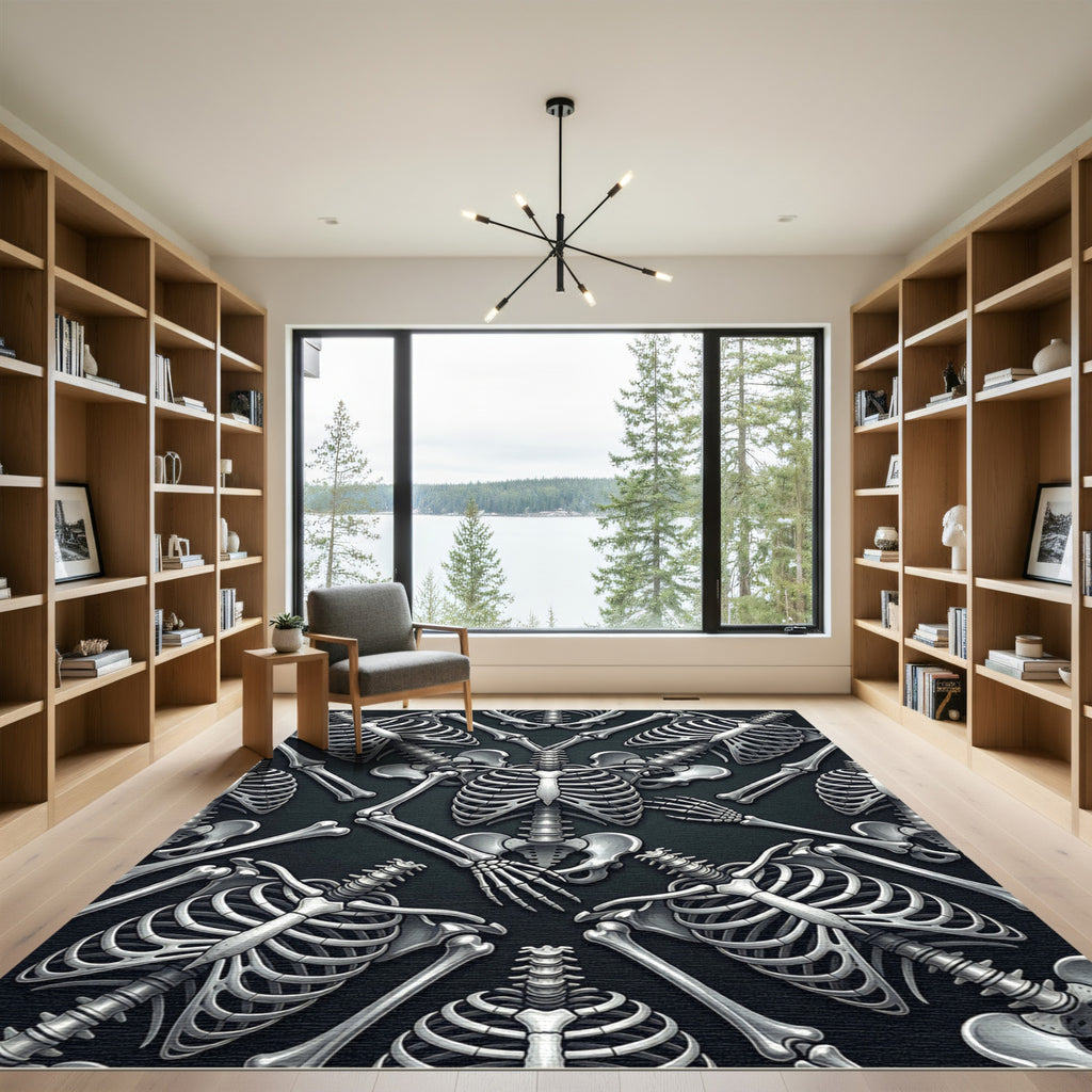 Gothic Monochrome Skeletal Anatomy Art Rug