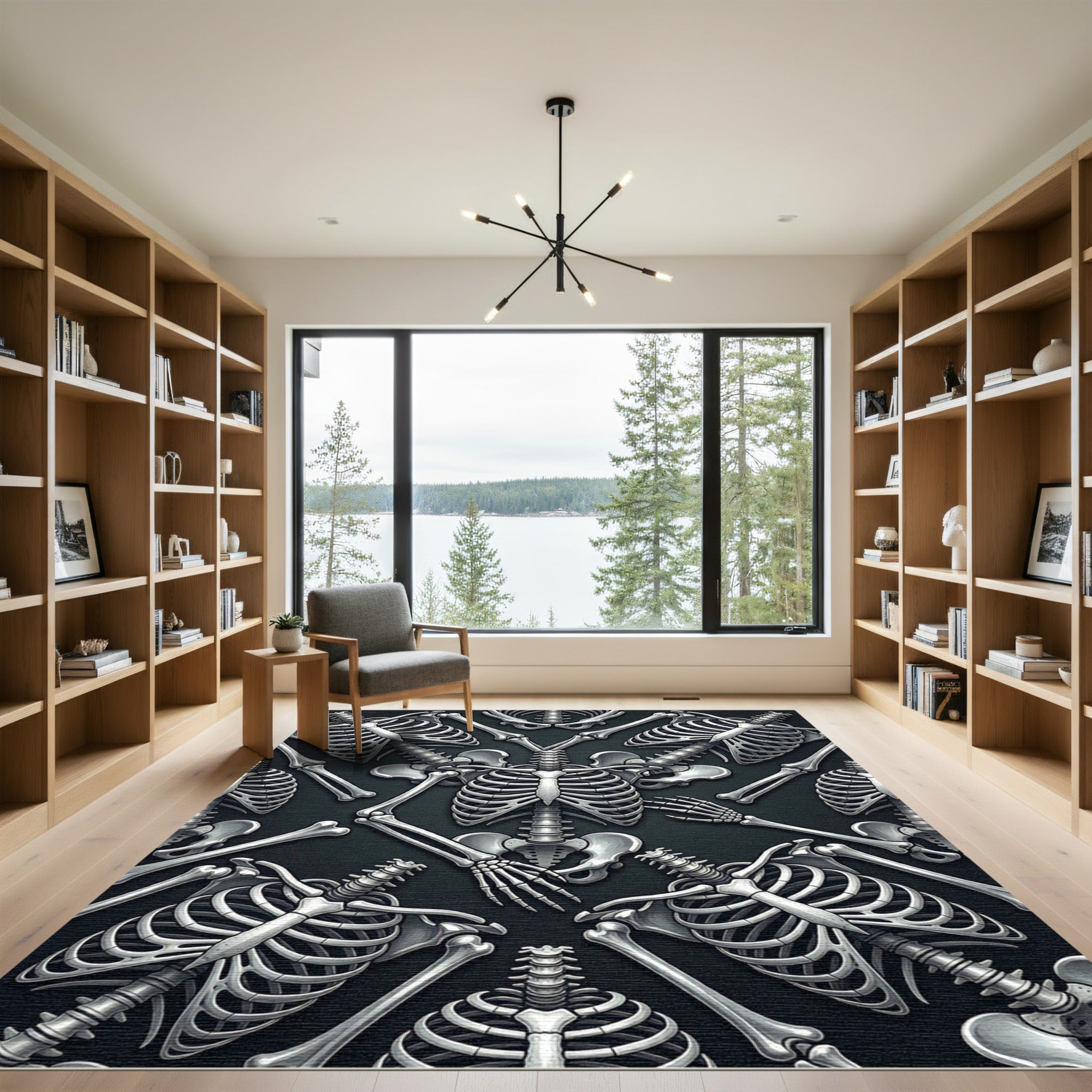 Gothic Monochrome Skeletal Anatomy Art Rug