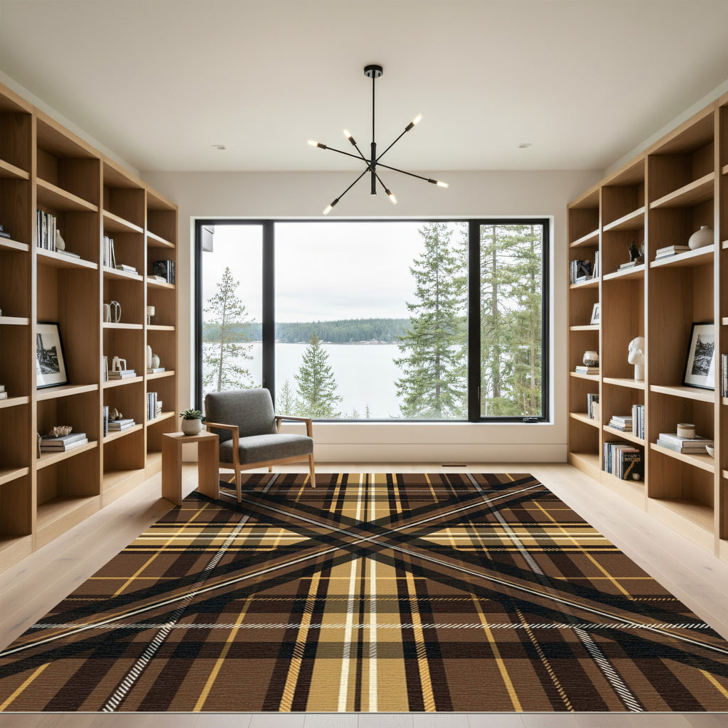 Classic Brown Plaid Tartan Check Rug