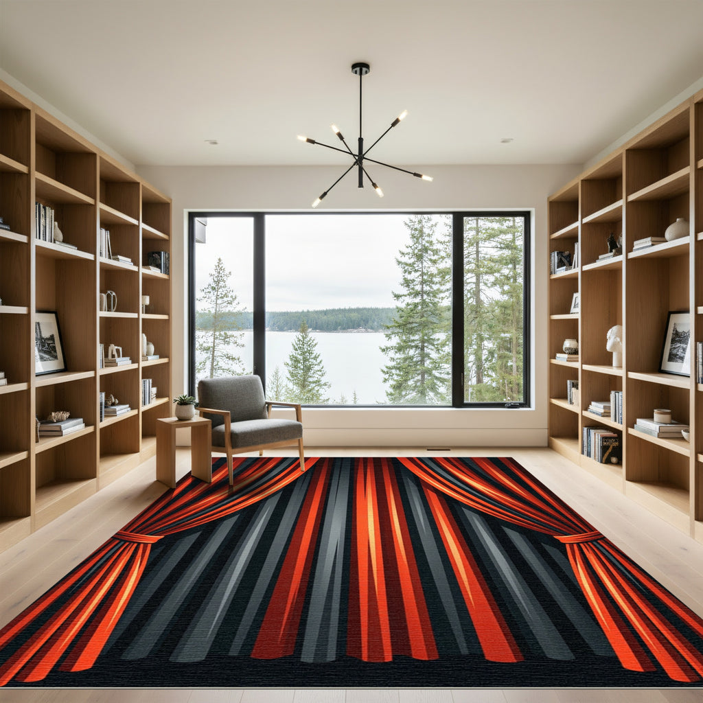 Bold Orange Gray Vertical Stripe Drapery Rug