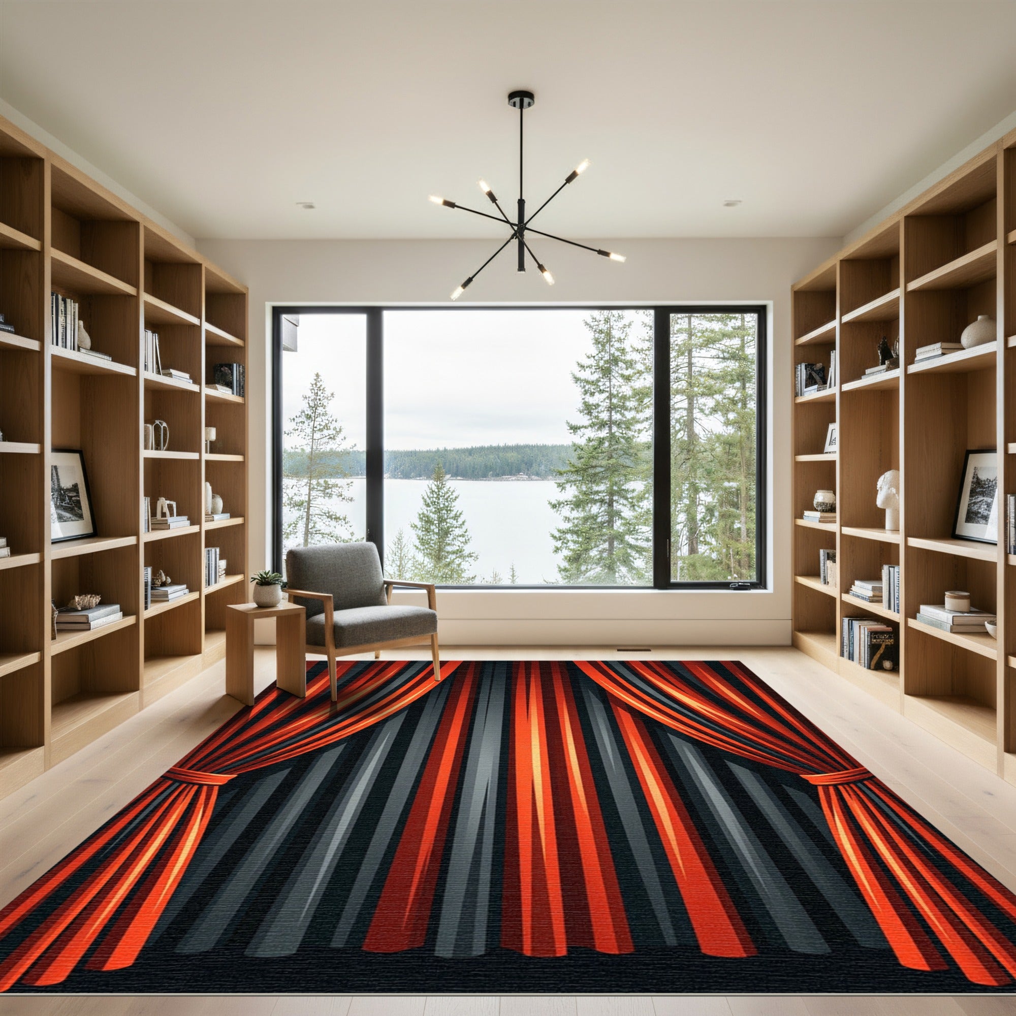 Bold Orange Gray Vertical Stripe Drapery Rug