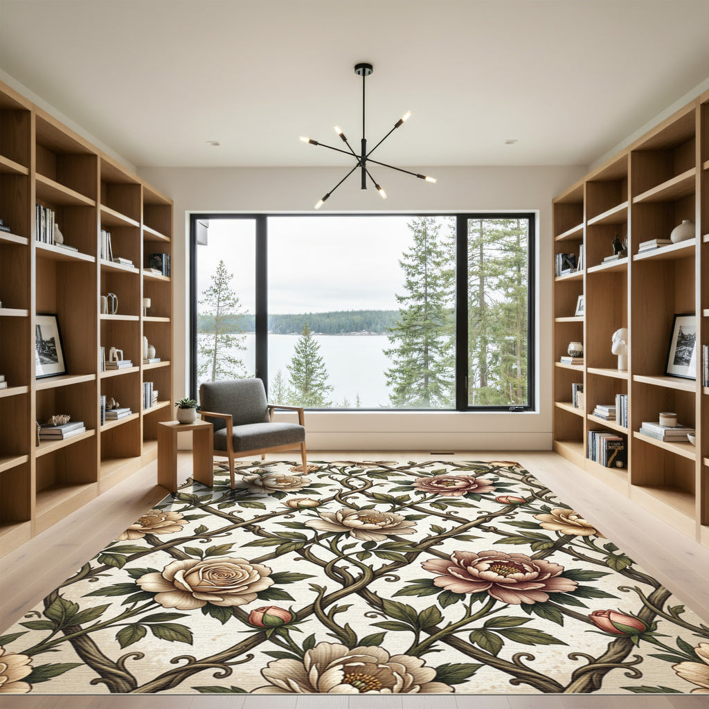 Vintage Floral Vine Lattice Rug