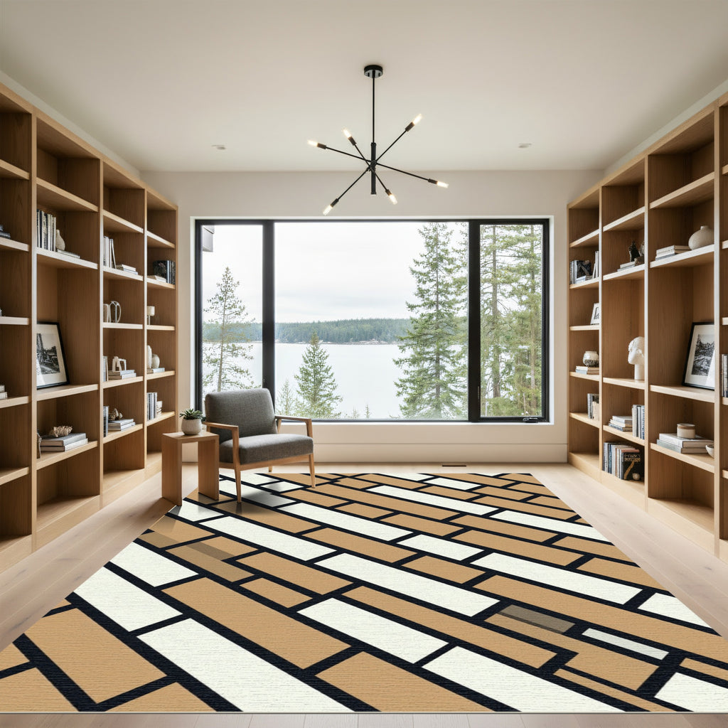 Modern Beige White Geometric Arrangement Rug