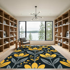 Mid Century Golden Floral Botanical Rug