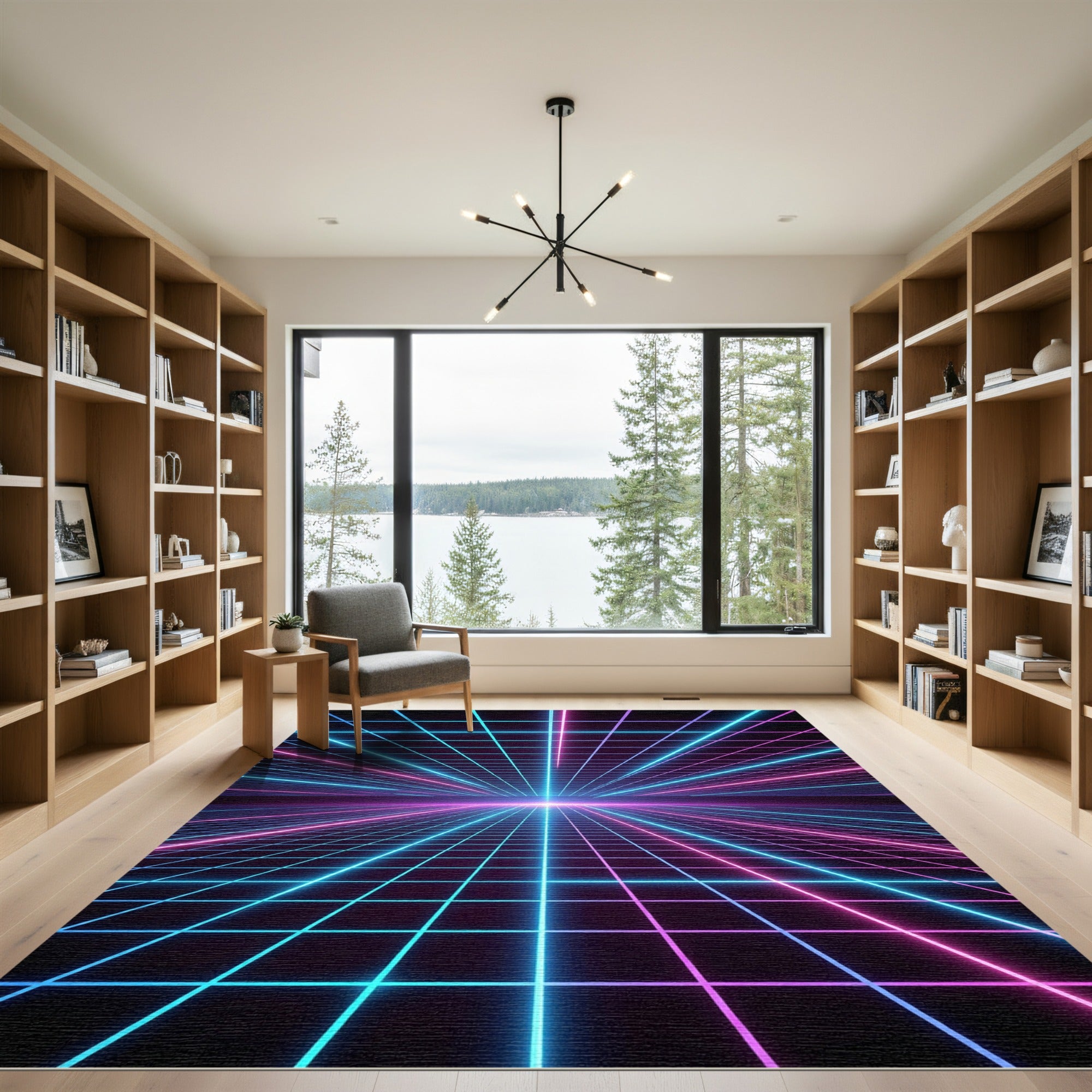 Neon Grid Cyberpunk Retrowave Perspective Rug