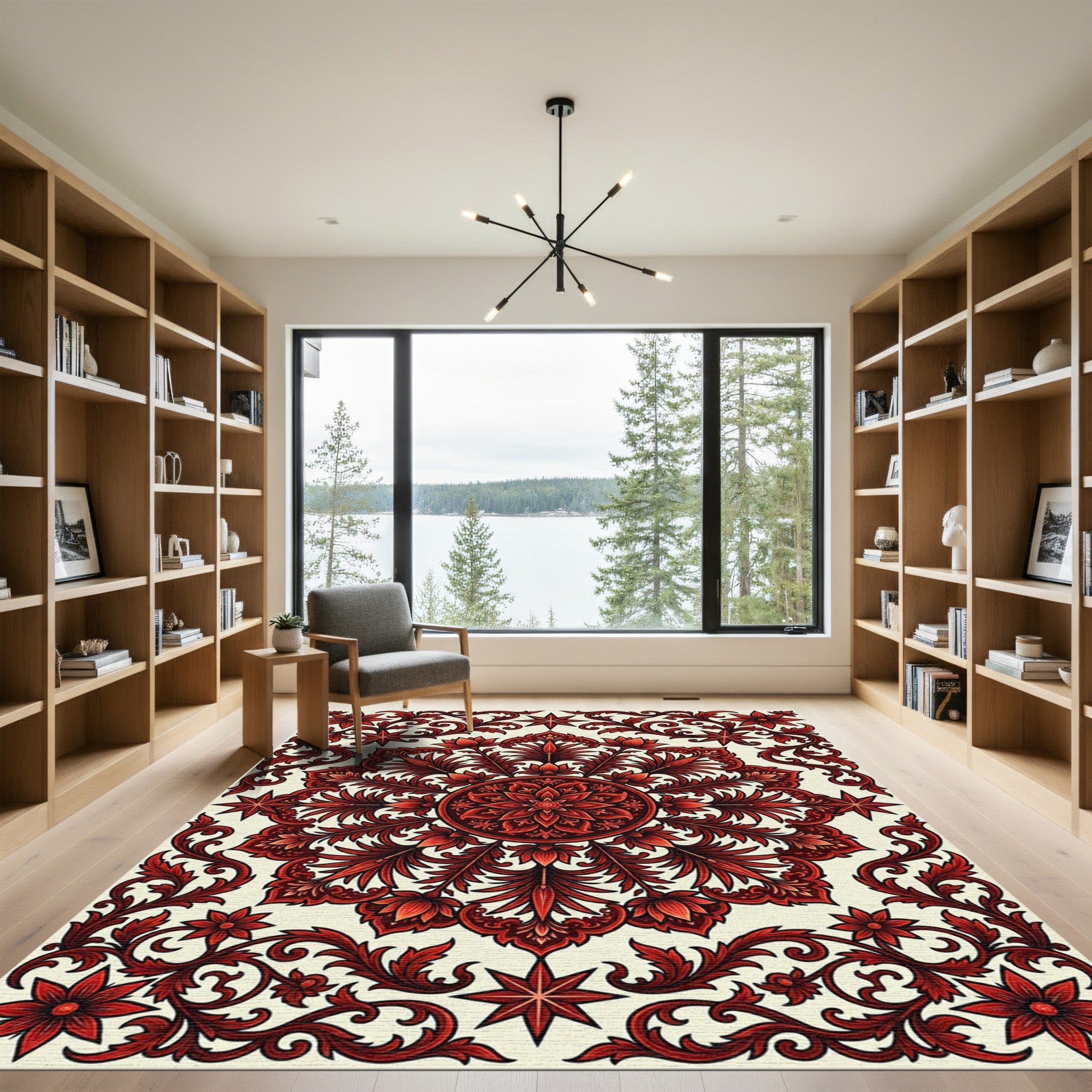 Crimson Floral Medallion with Ornate Scrollwork Rug