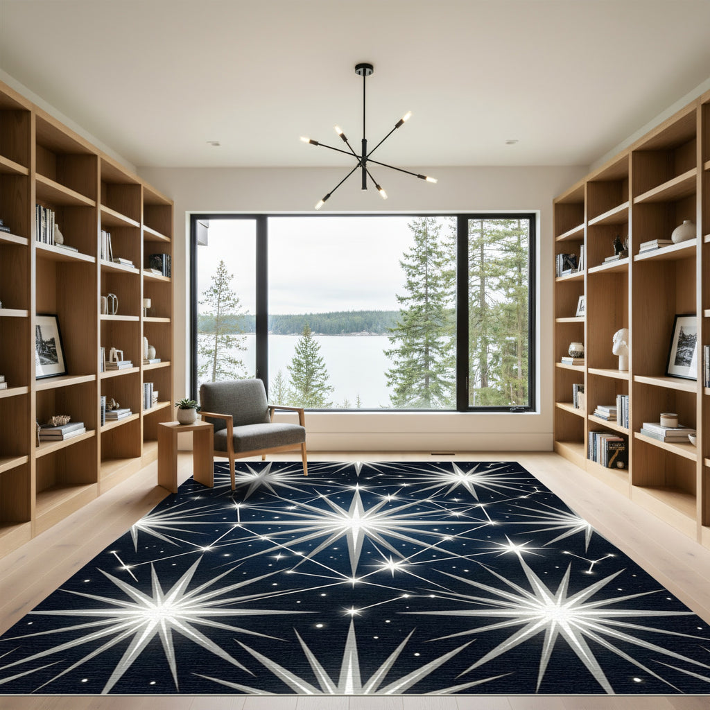 White Radiant Stars Dark Sky Rug