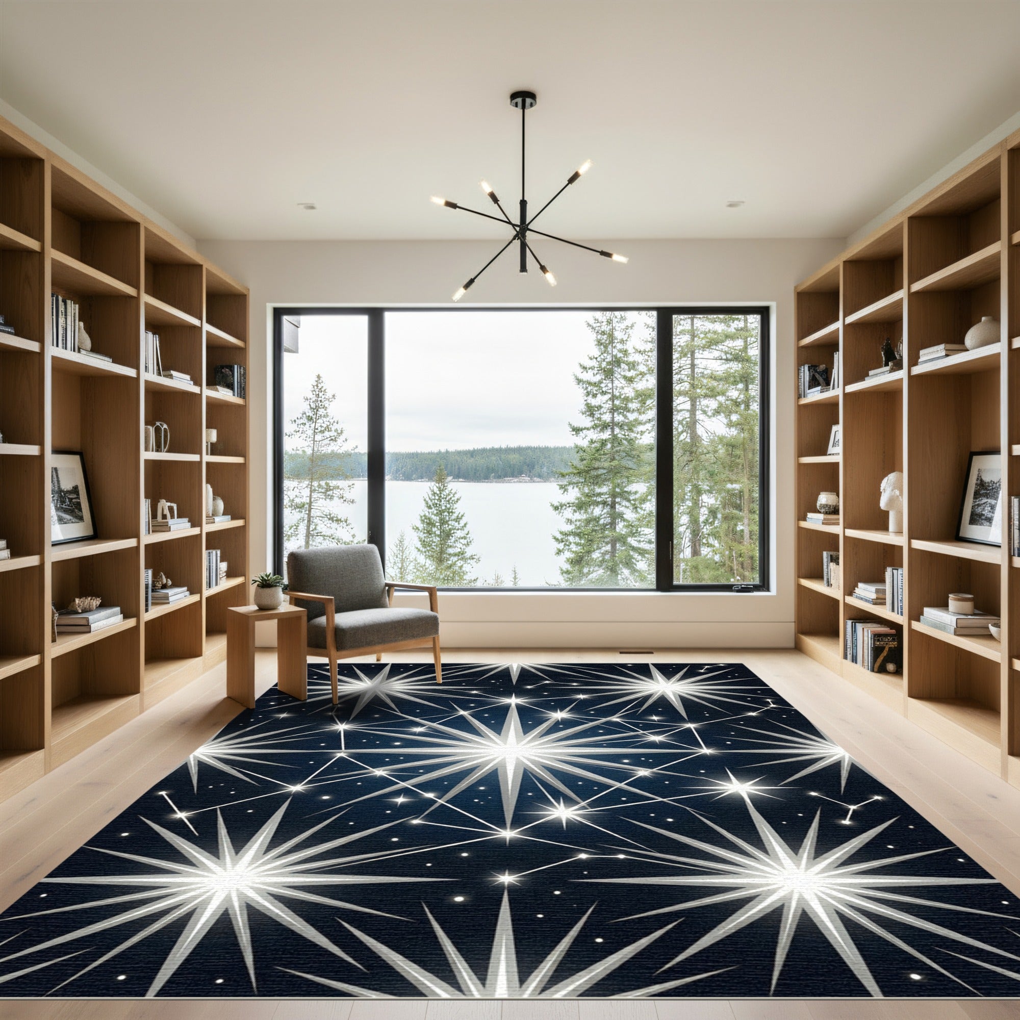 White Radiant Stars Dark Sky Rug
