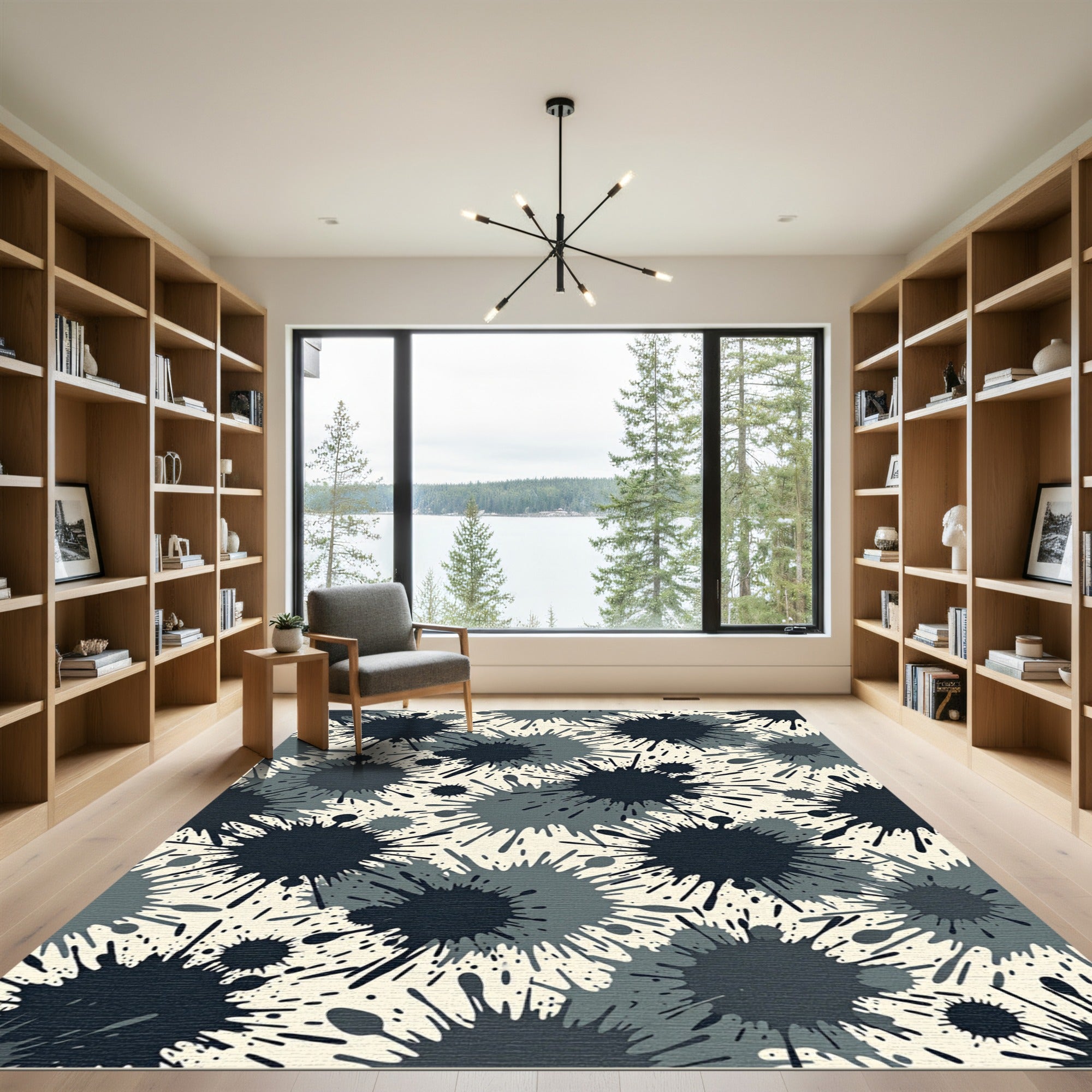 Monochromatic Ink Splatter Abstract Art Rug