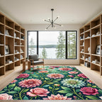 Blooming Rose and Dahlia Floral Meadow Rug