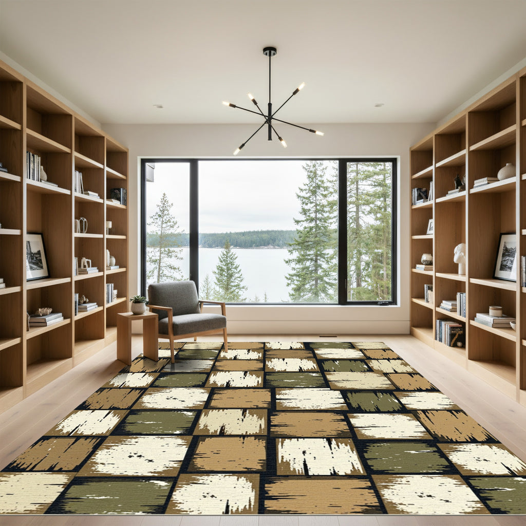Rustic Earth Tones Tile Rug