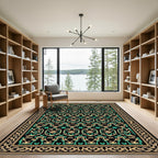 Intricate Green Beige Arabesque Medallions Rug