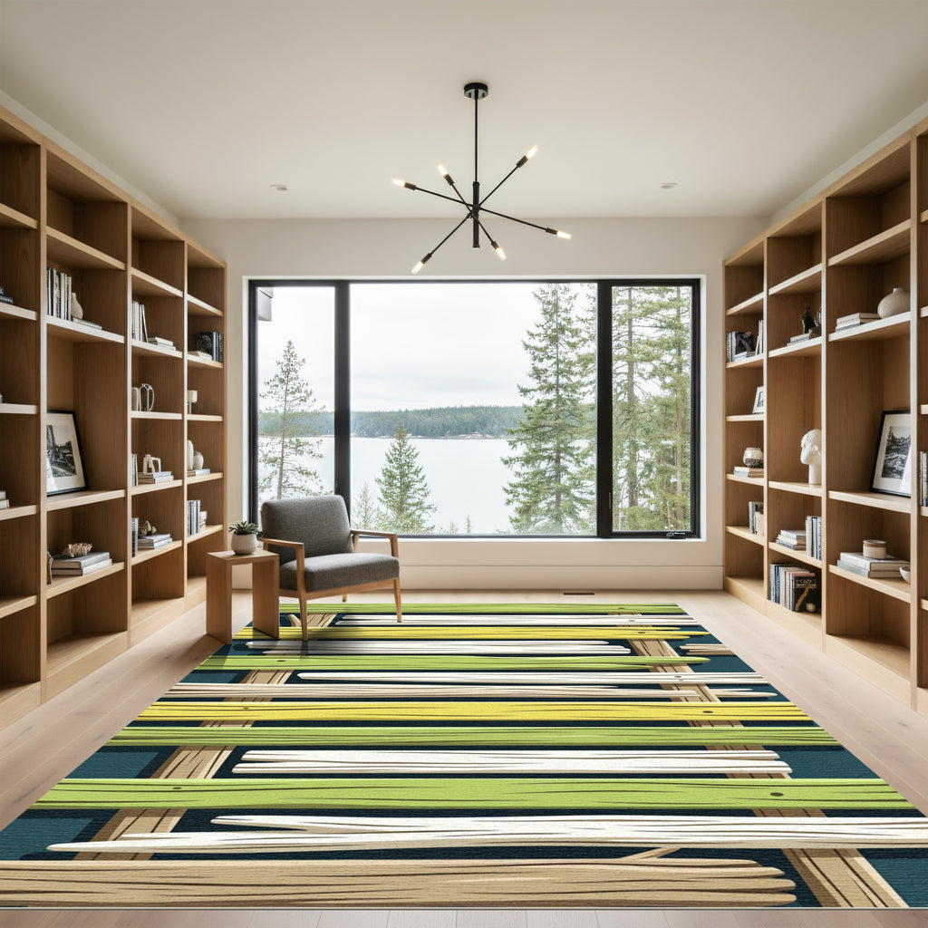 Striped Wooden Plank Abstract Rug