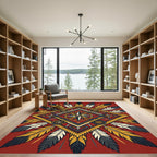 Crimson Feathered Compass Medallion Rug