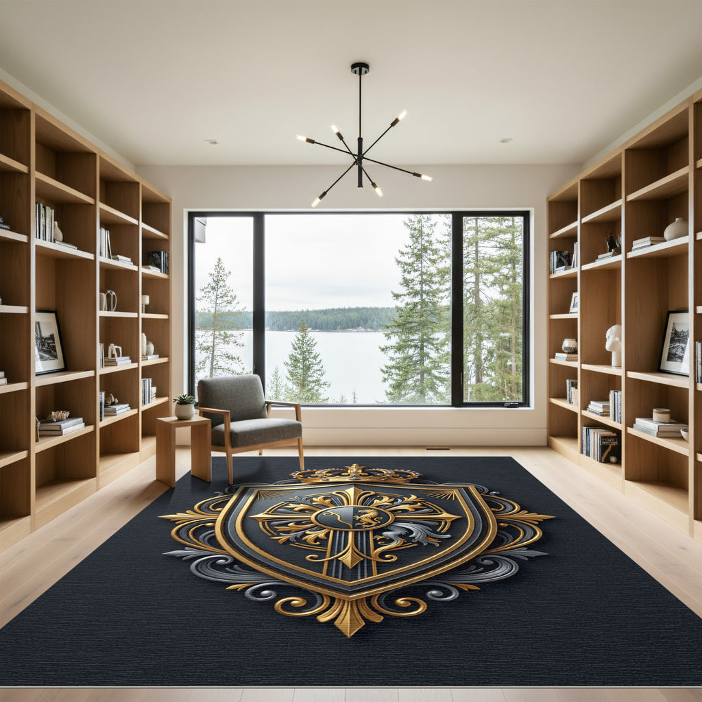 Royal Crest Gold and Black Emblem Rug