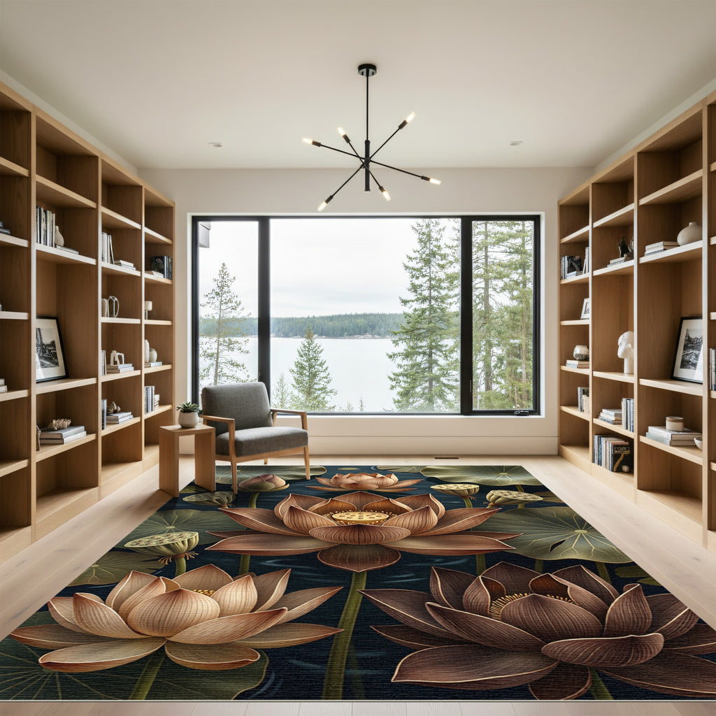 Bronze Lotus Bloom Botanical Foliage Rug