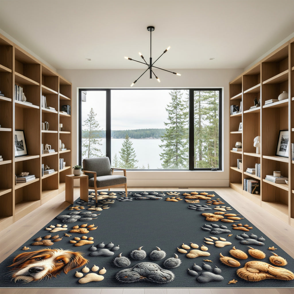 Whimsical Animal Paw Print Border Rug