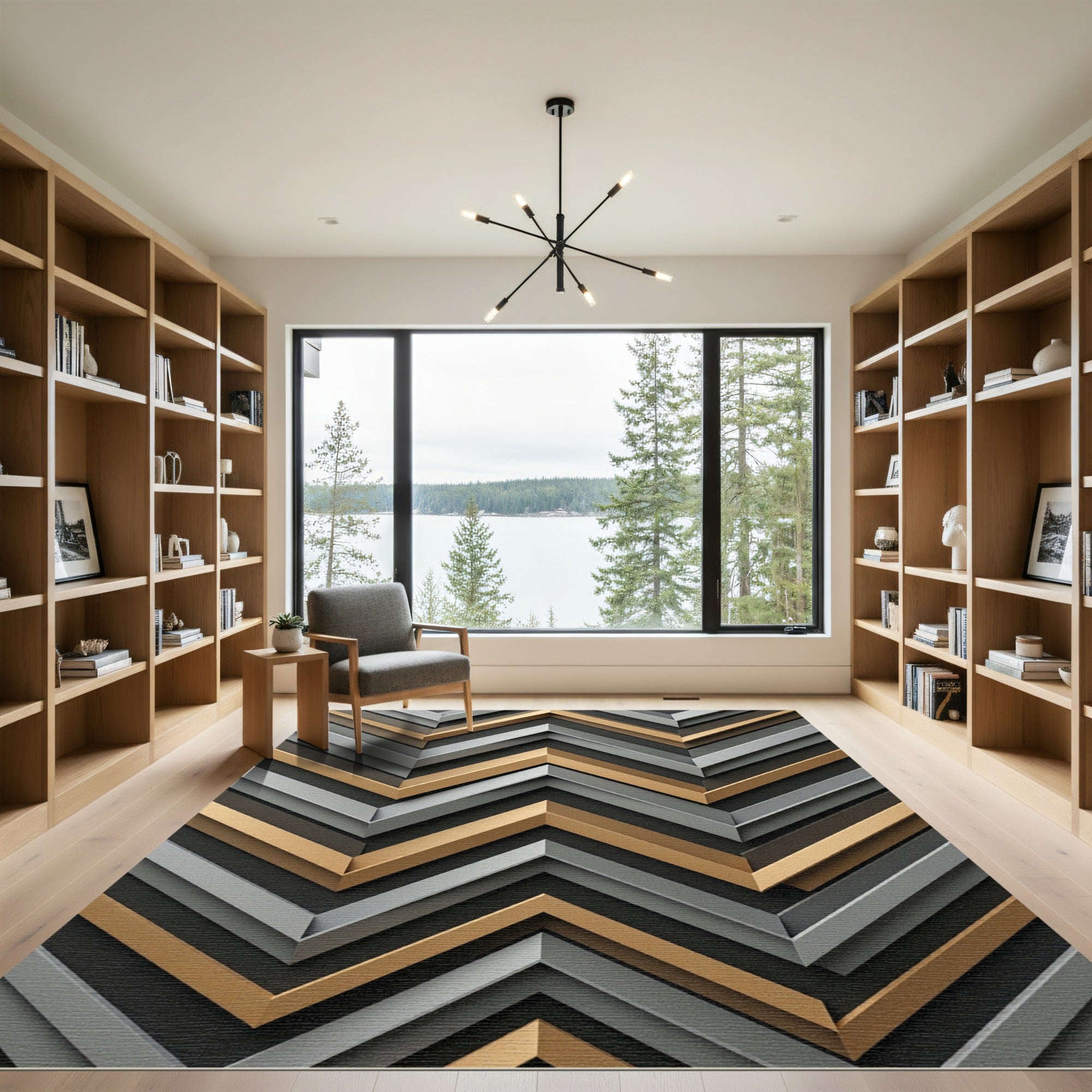 Metallic Gold and Silver Chevron Zigzag Rug