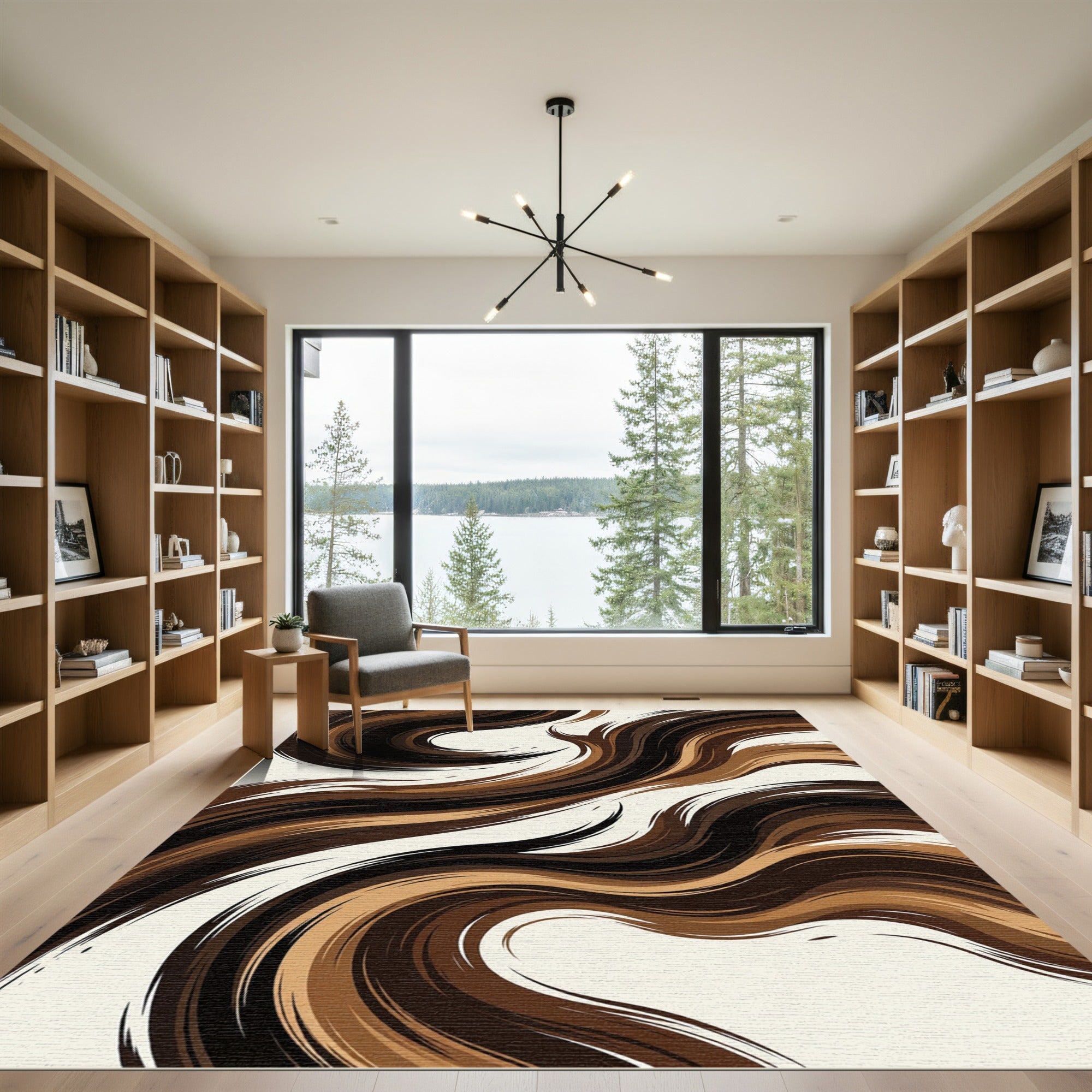 Rich Brown Swirl Abstract Rug