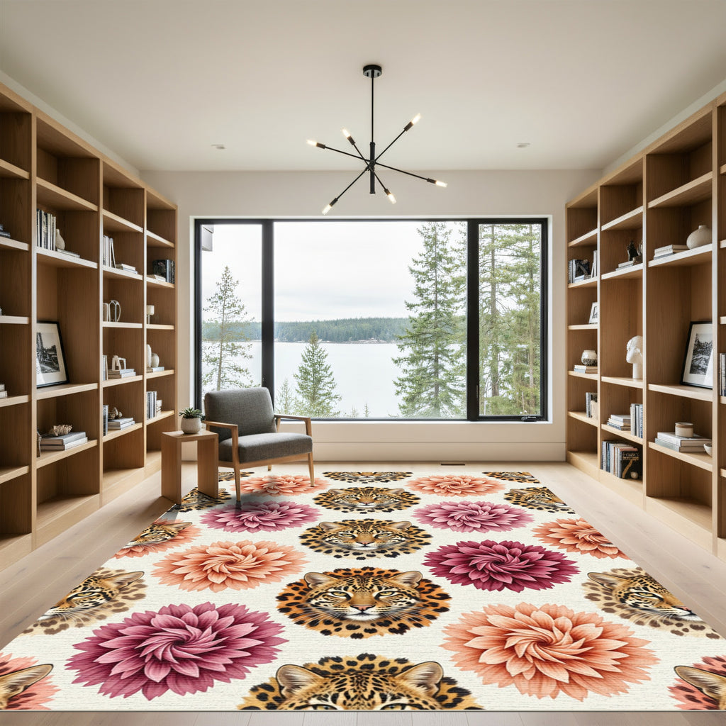 Leopard and Dahlia Floral Swirl Rug