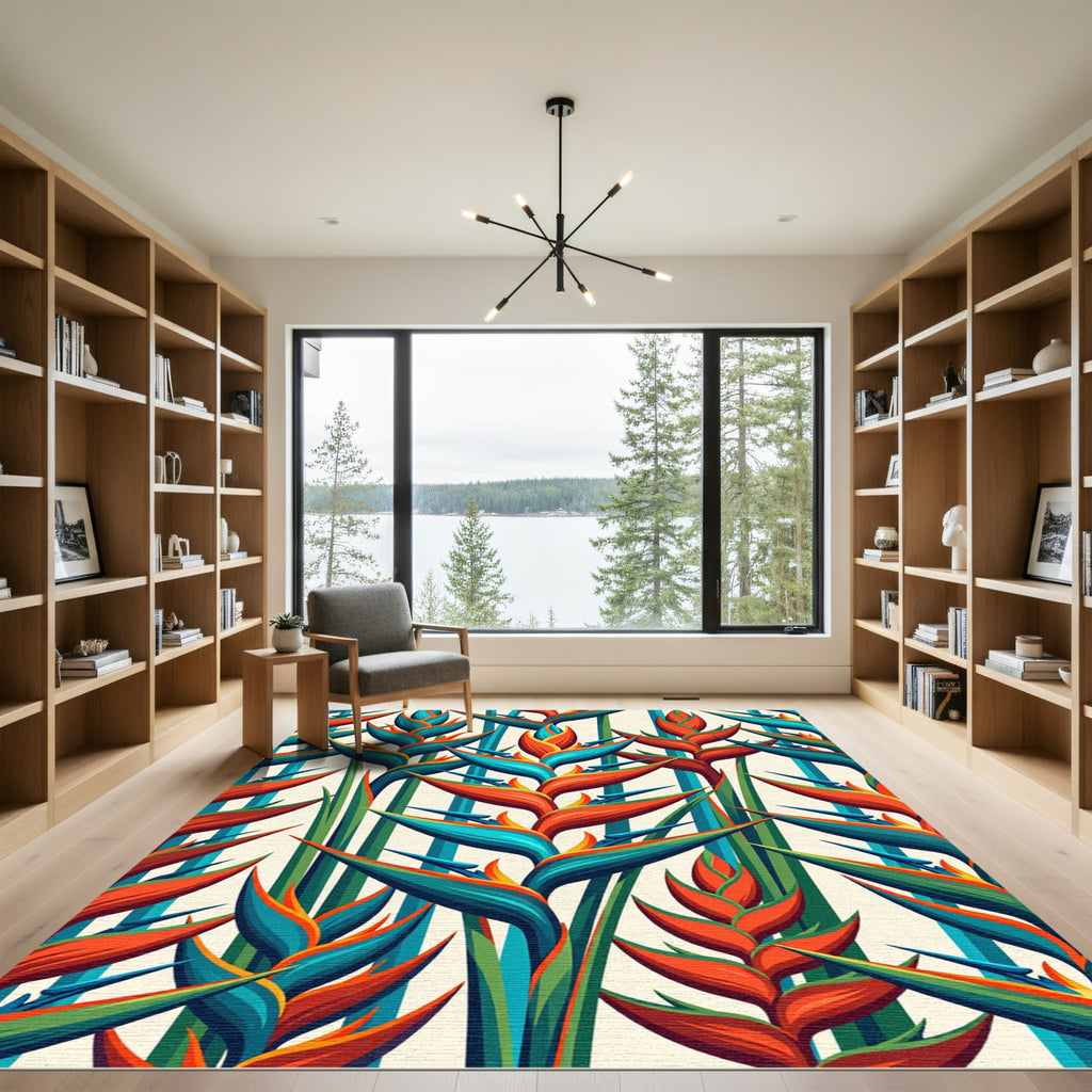Vibrant Tropical Heliconia Botanical Art Rug