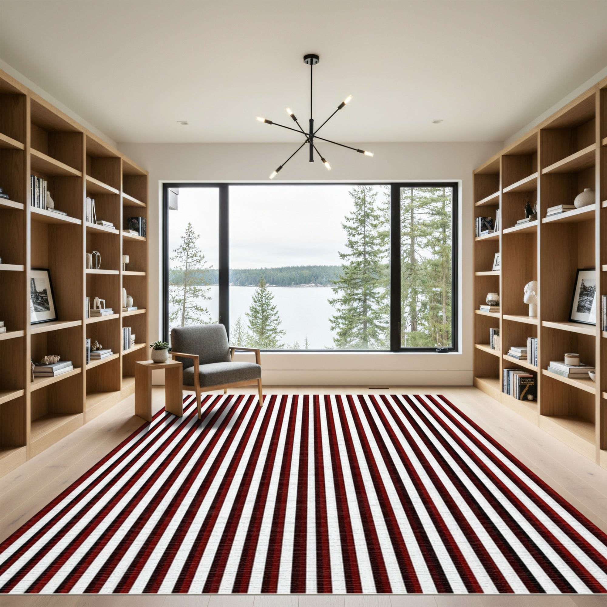 Bold Crimson White Vertical Stripes Rug
