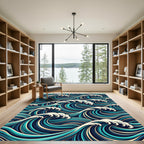 Deep Blue Ocean Wave Swirls Rug