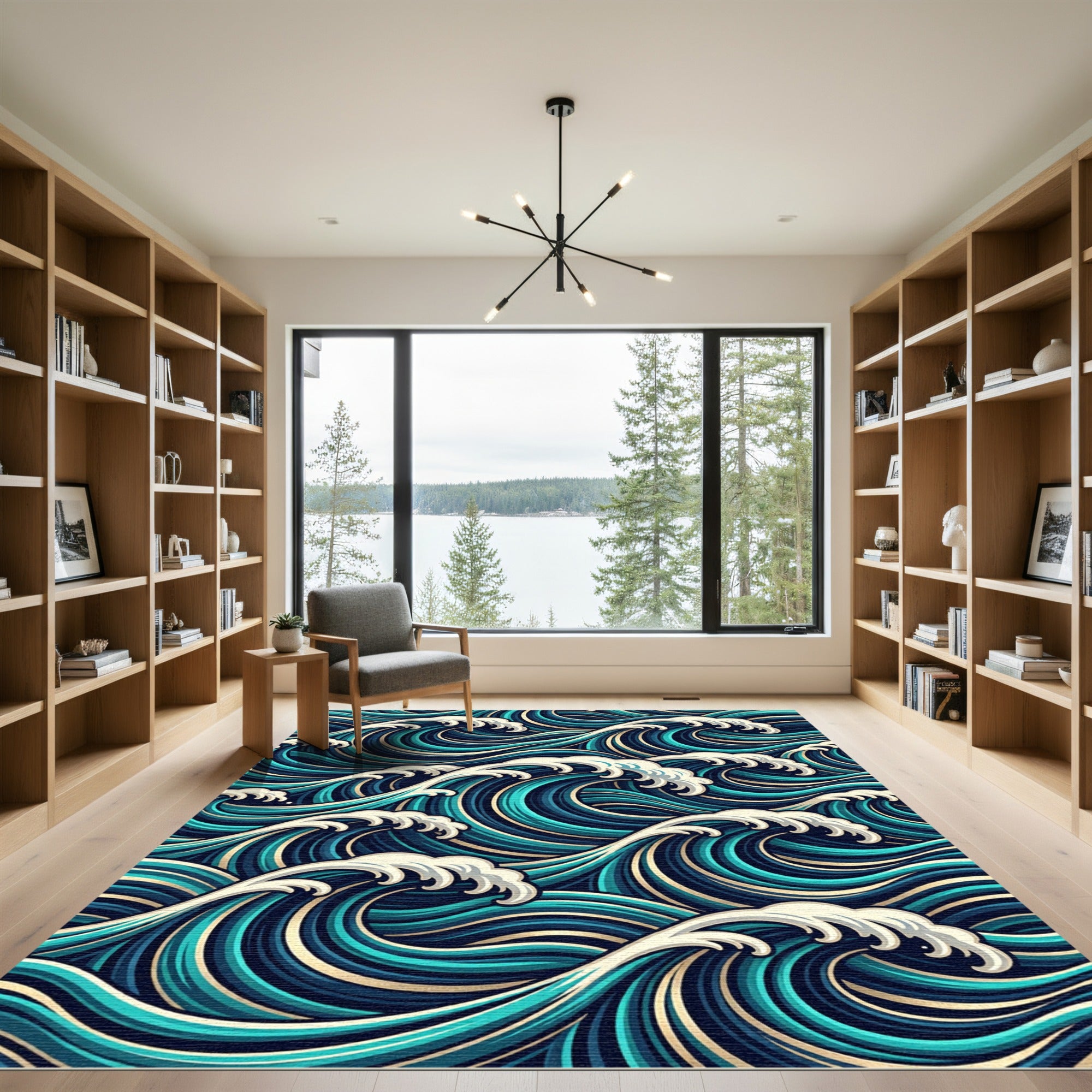 Deep Blue Ocean Wave Swirls Rug