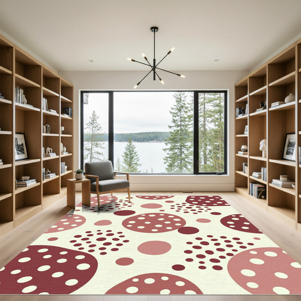 Abstract Burgundy and Dusty Rose Polka Dot Rug