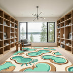 Whimsical Abstract Teal Pool Kidney Shape Rug