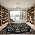Ornate Golden Fractal Mandala Rug