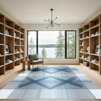 Modern Navy Blue Linear Geometric Diamond Rug