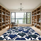 Deep Blue Ivy Vines Scroll Rug