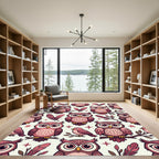 Whimsical Pink Owl Feather Forest Rug