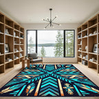 Teal Feather Geometric Southwestern Rug