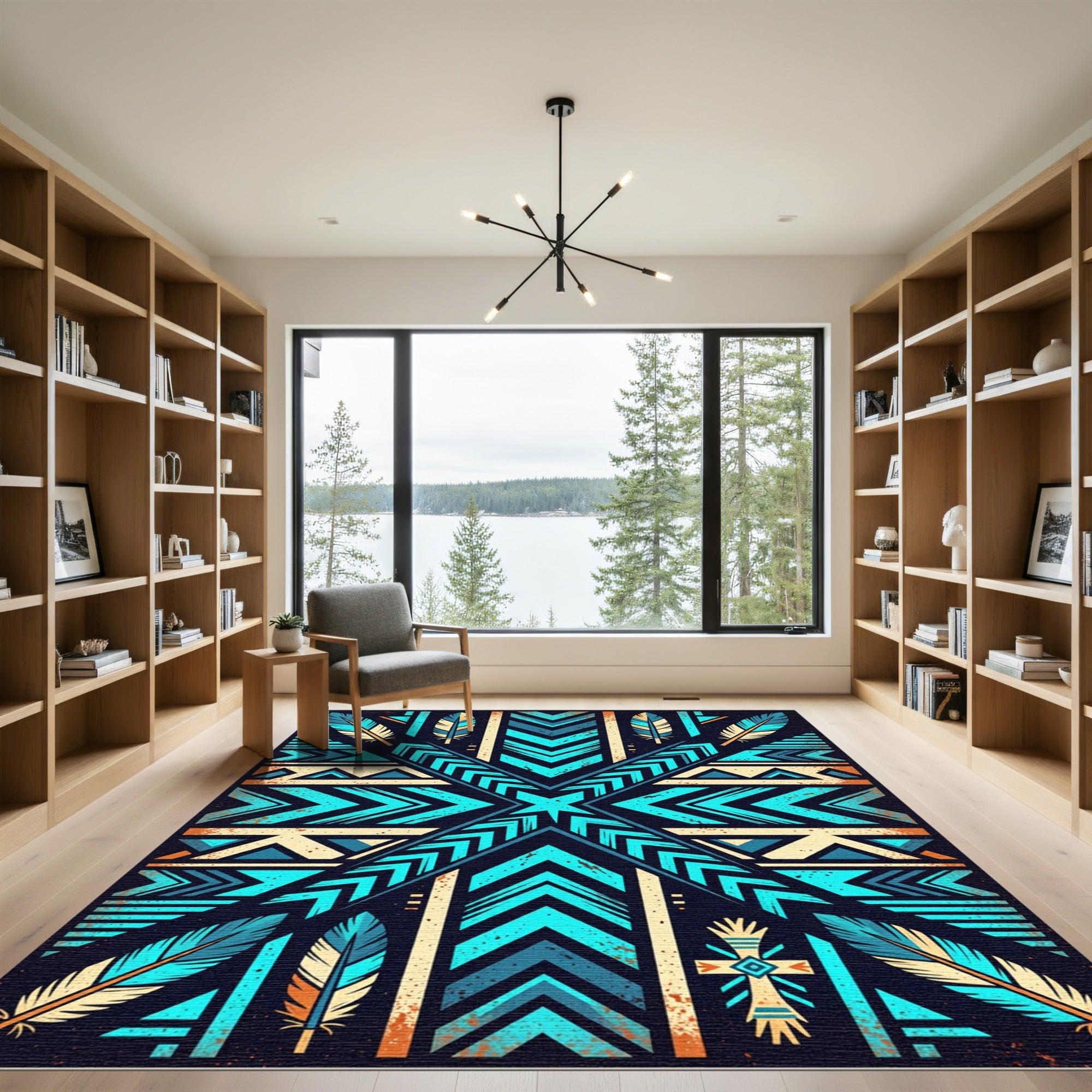 Teal Feather Geometric Southwestern Rug