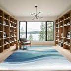 Oceanic Blue Wave Abstract Stripes Rug