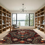 Ornate Basketball Medallion Crimson Emblem Rug