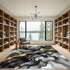 Modern Black and Gold Fluid Ink Rug