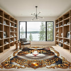 Ornate Golden Cat Portrait Rug