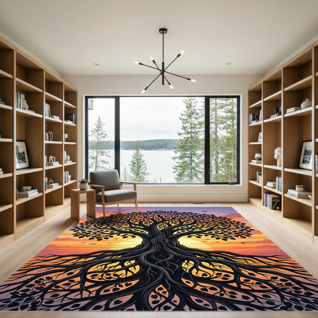 Sunset Heart Tree Silhouette Rug