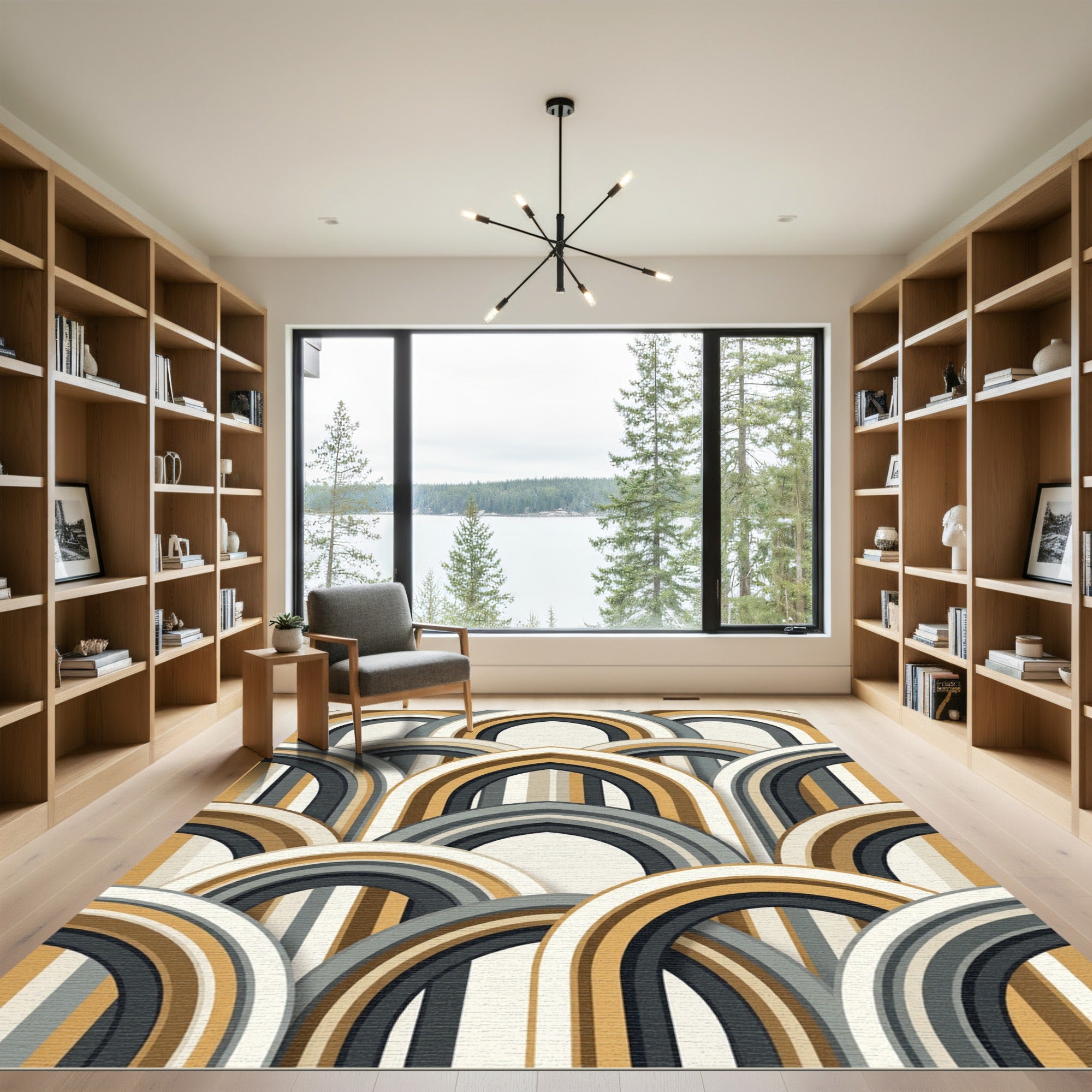 Mid-Century Gold and Charcoal Arch Rug