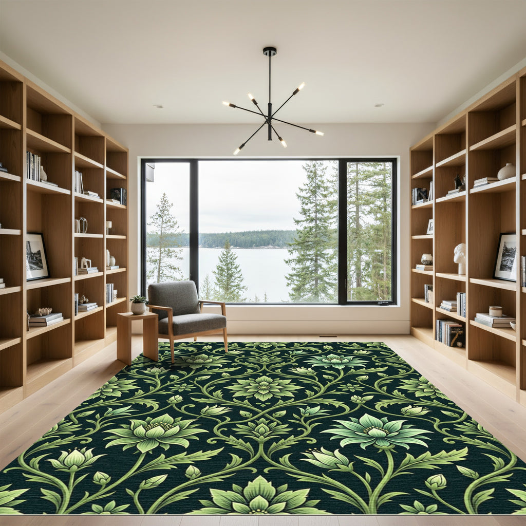 Emerald Green Floral Vine Abloom Rug