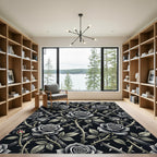Gothic Black Rose Trellis Floral Rug