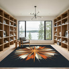 Vibrant Orange Burst Radial Art Rug