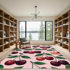 Red Cherry Pattern On Pink Background Rug