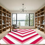 Vibrant Crimson Chevron Striped Geometry Rug