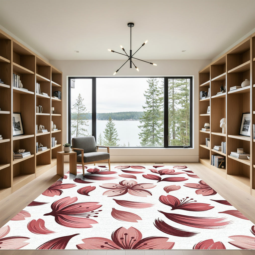 Pink Cherry Blossom Petal Swirls Rug