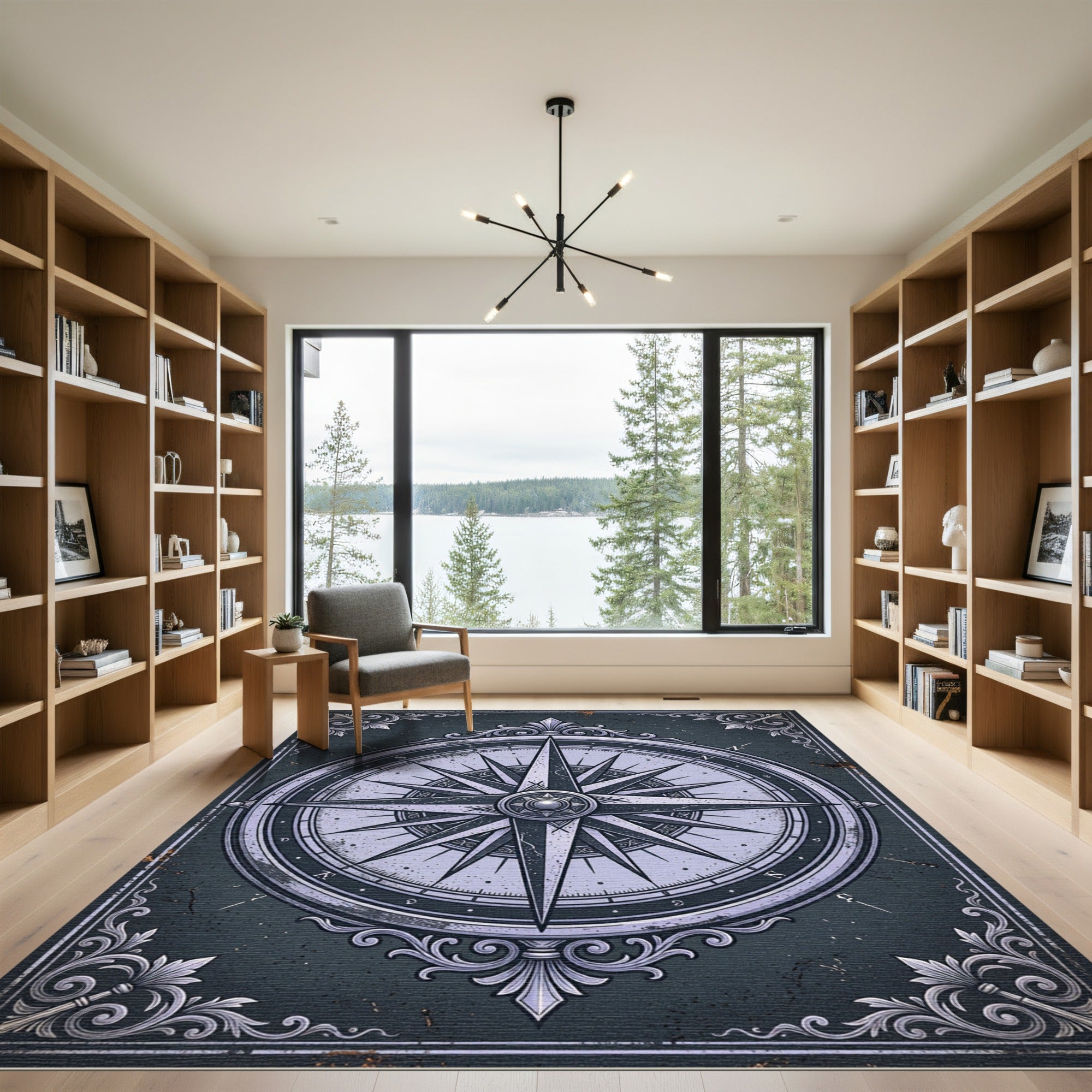 Vintage Slate Compass Rose Medallion Rug