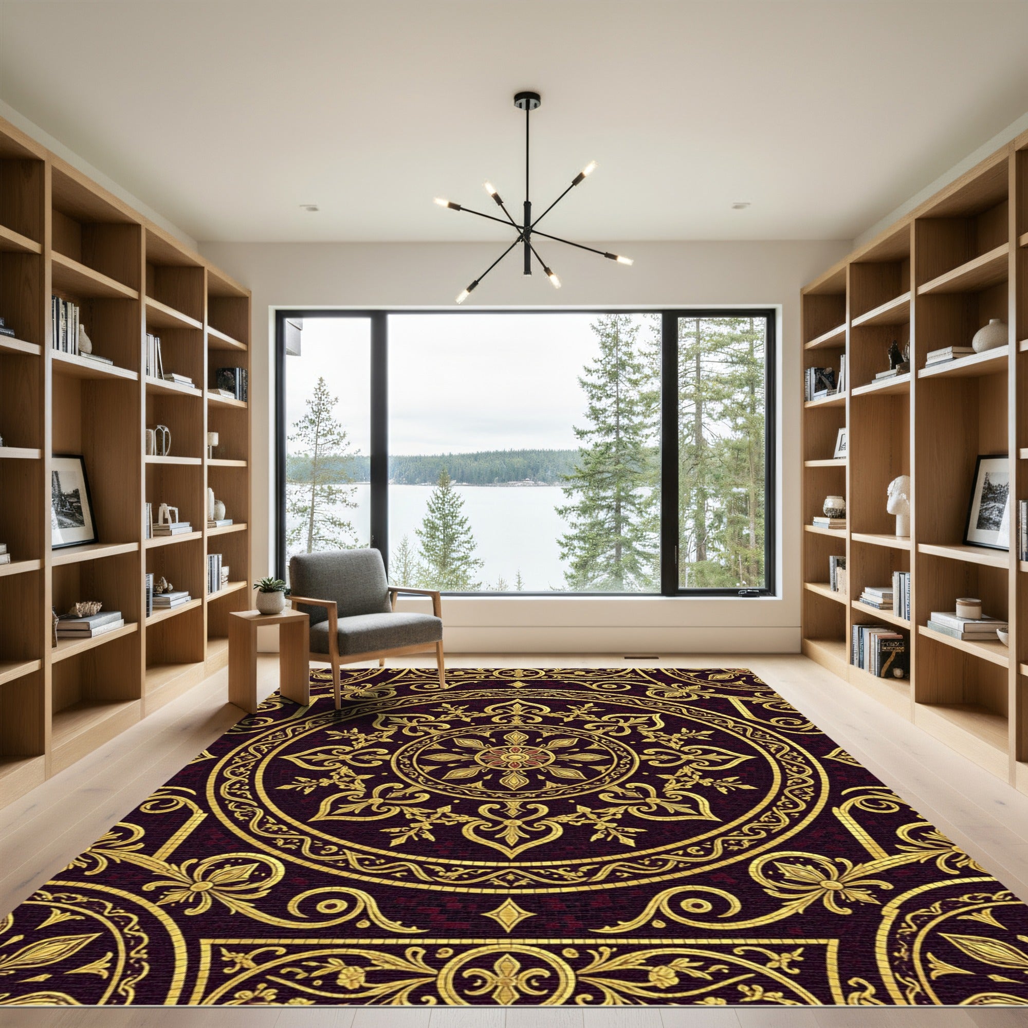 Ornate Gold Crimson Mandala Rug